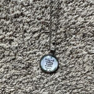Inspirational Script Pendant Necklace with Floral Accent